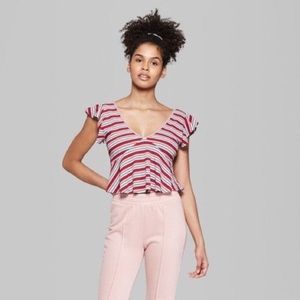 Wild Fable Striped Plunge V-Neck Crop Top